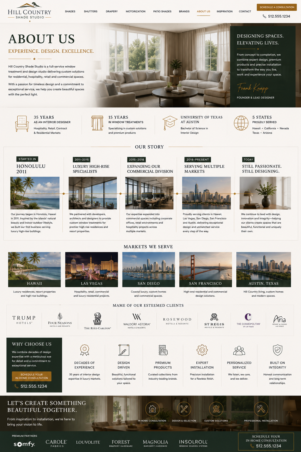 Hill Country Shade Studio about page reference design