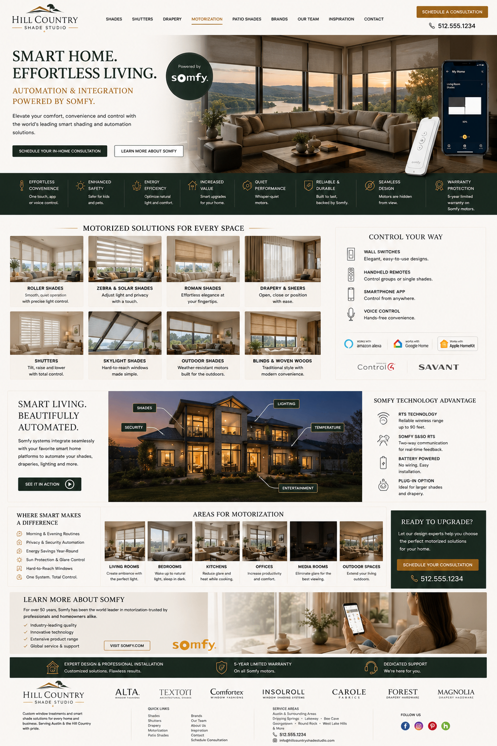Hill Country Shade Studio smart home motorization page reference design