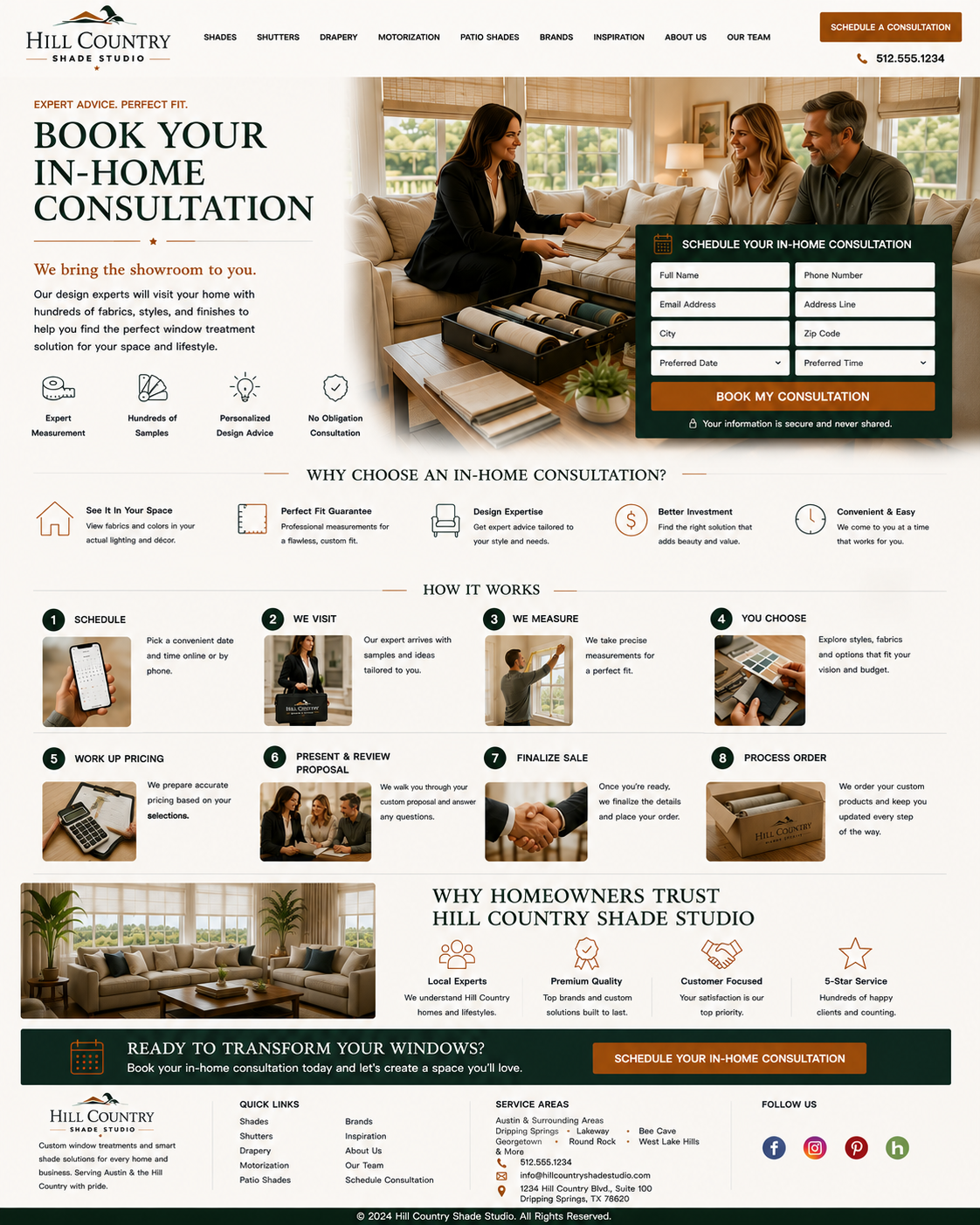 Hill Country Shade Studio book consultation page reference design