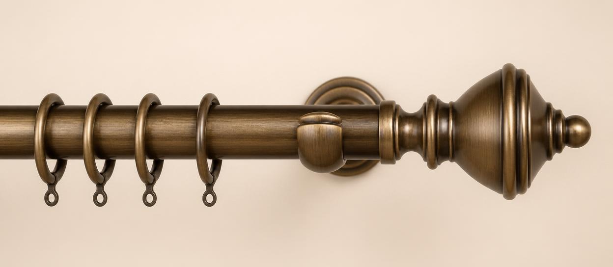 Dark bronze wood drapery rod with ball finial