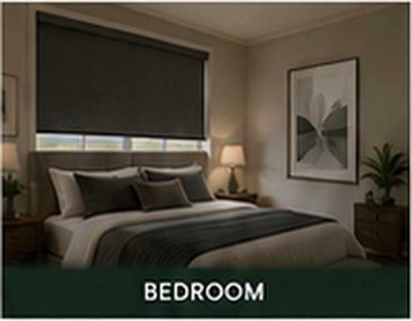 Room darkening shades in a bedroom