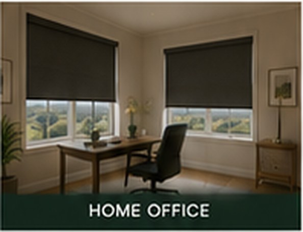 Room darkening shades in a home office