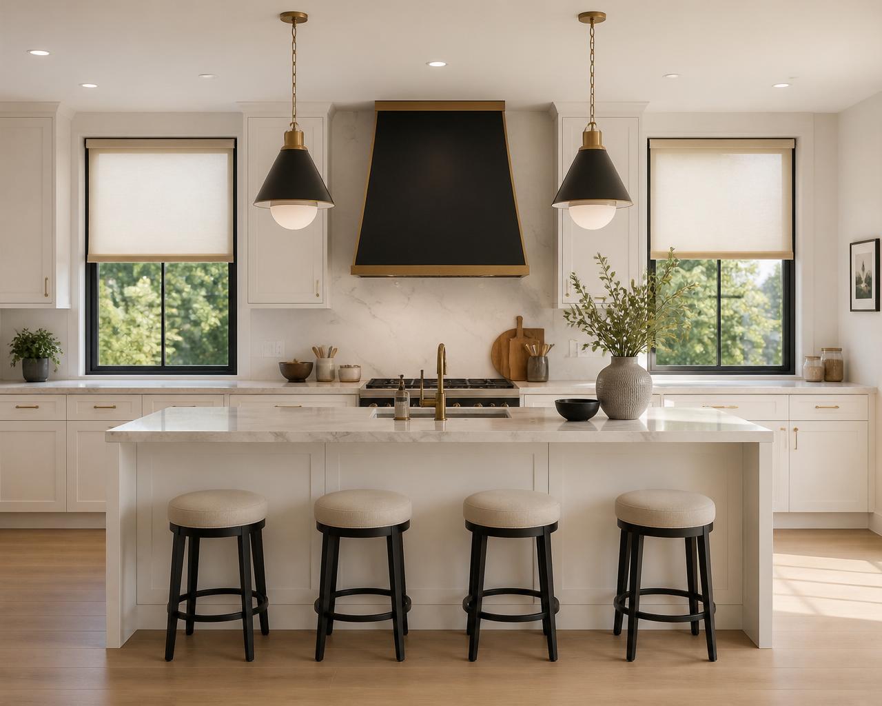 Motorized shades in kitchens