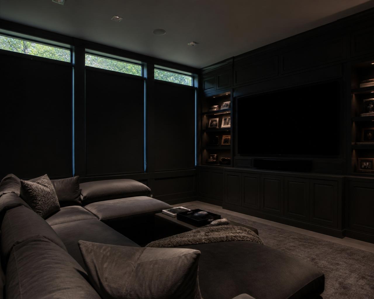 Motorized shades in media rooms