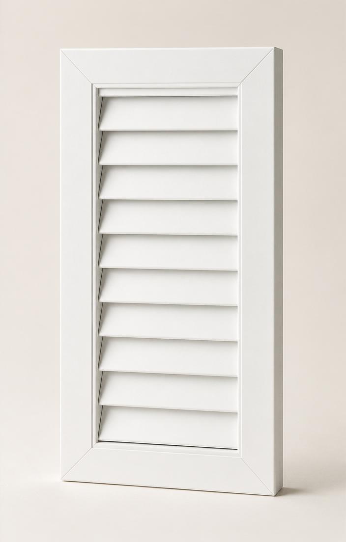 Close-up of a white shutter panel frame and louvers